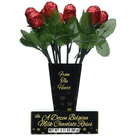 Valentines Day One Dozen Belgian Milk Chocolate Roses in Gift Box