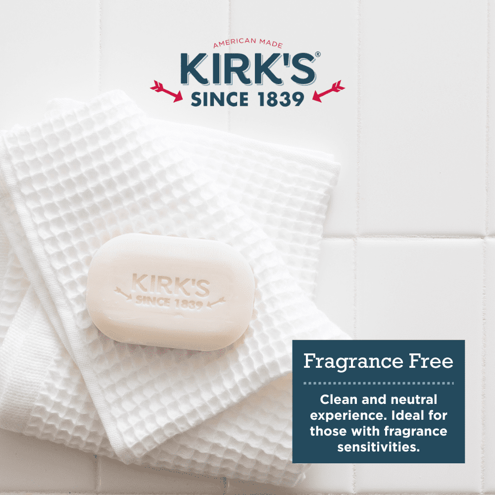 Kirk's Castile Bar Soap - Made With Premium Coconut Oil, Fragrance Free, 4 oz. Bars, 4 Pack