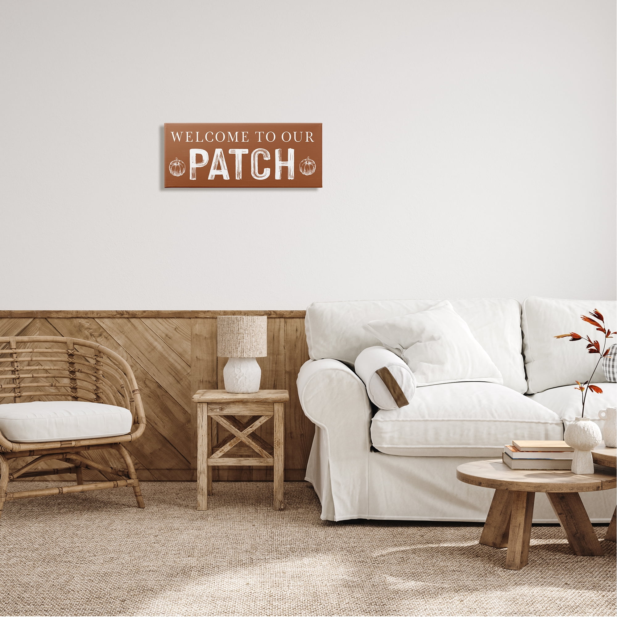 Stupell Industries Welcome Pumpkin Patch Holiday Painting Gallery Wrapped Canvas Art Print Wall Art, 24 x 10