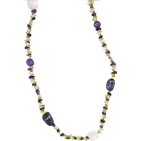 Genuine Amethyst and Simulated Peridot Citrine Crystal Chip Necklace
