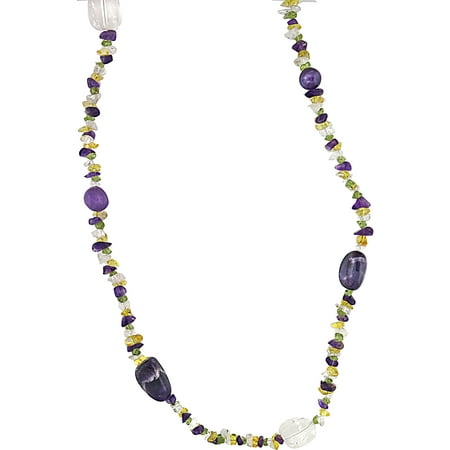 Genuine Amethyst and Simulated Peridot Citrine Crystal Chip Necklace