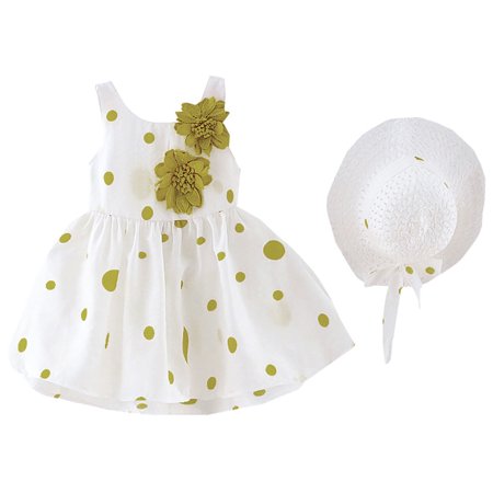 

Rovga Dresses For Girls Toddler Kids Baby Girls Dot Print Flower Princess Dress+Hat Cap Clothes Outfits Beautiful Clothing