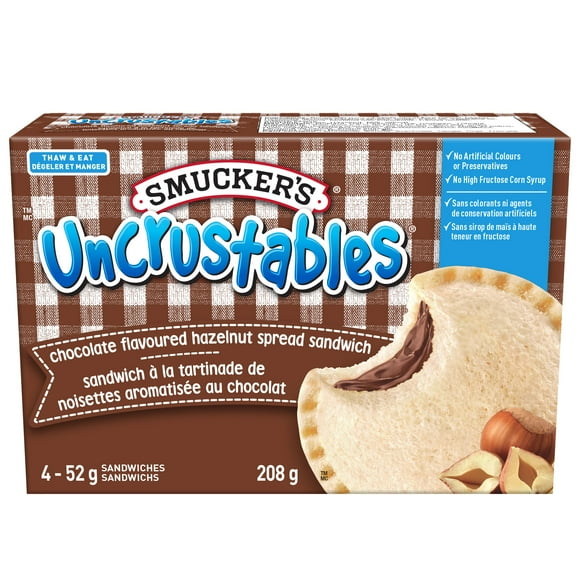 Smucker's Uncrustables Chocolate Flavoured Hazelnut Spread Sandwich, Frozen, Pack of 4, SM 52G UNCR CHO HZT SW 4PK 8CT