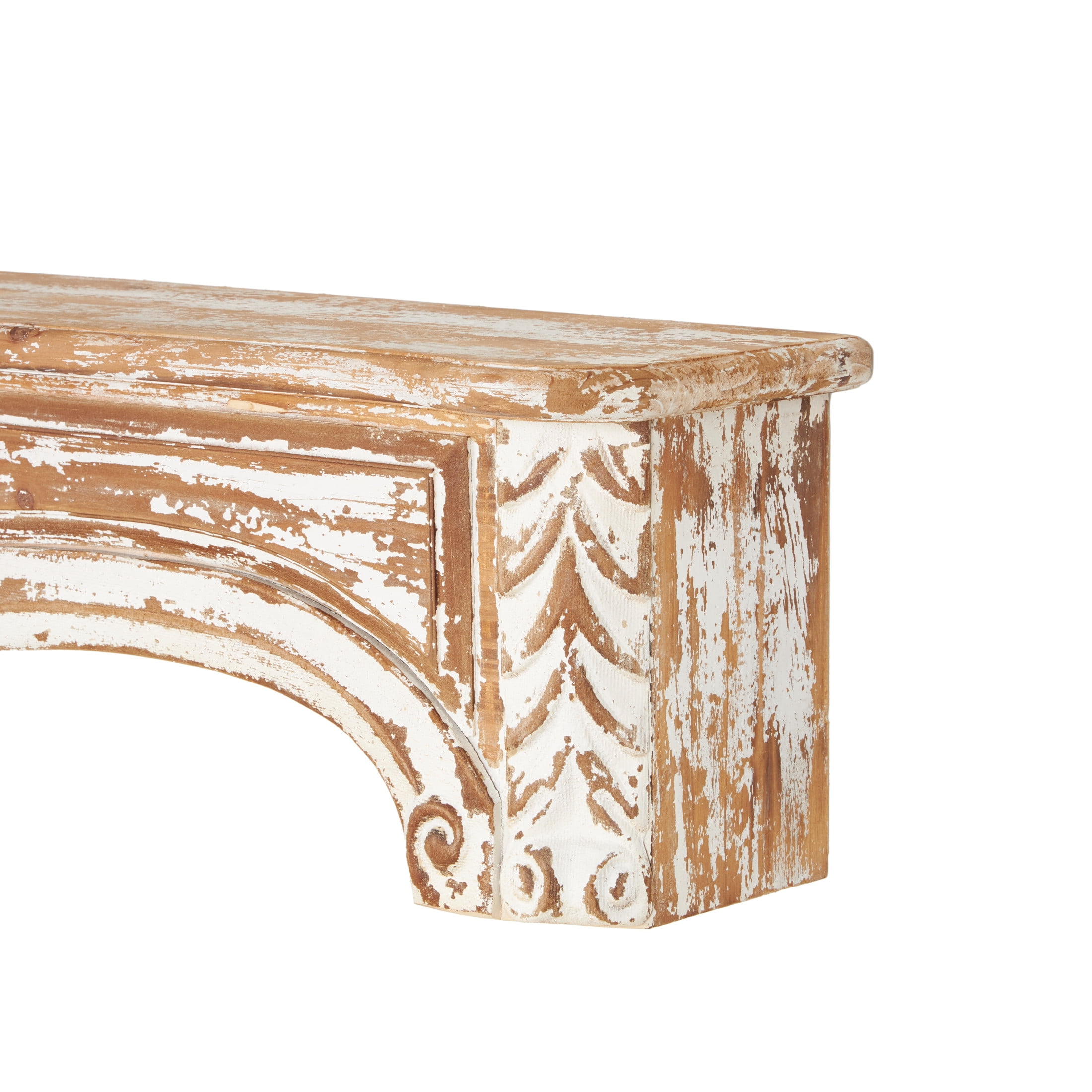 DecMode 60" x 8" Distressed 1-Tier Light Brown Scroll Wall Shelf