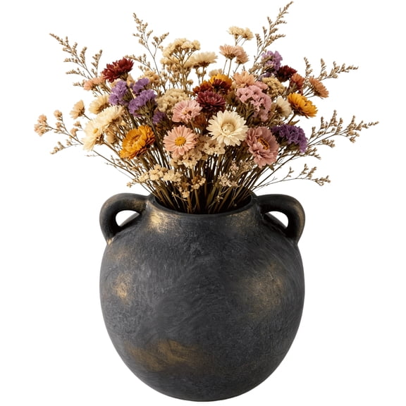 Ceramic Vase with Handles, 5.5 Inch Rustic Home Decor Vase with Waterproof Coating, Decorative Flower Vases for Living Room, Bedroom, Fireplace Decoration