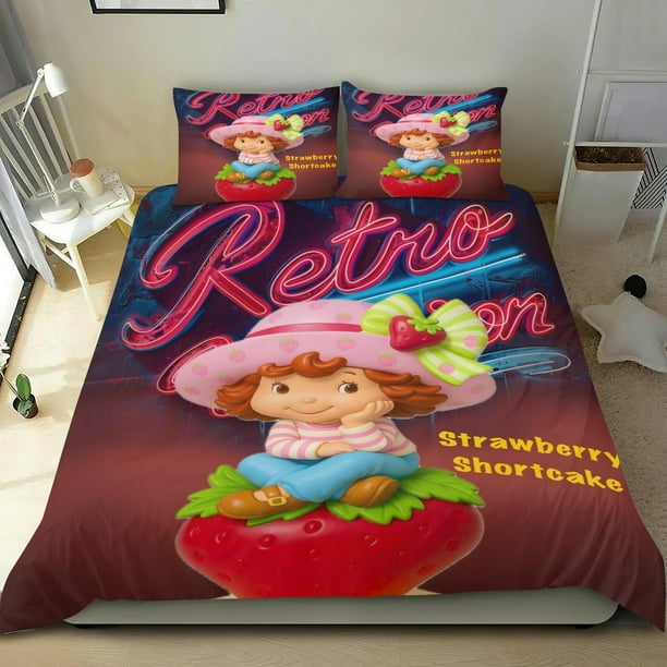 Strawberry Shortcakes (2) Conjunto de sábanas temático, trío de piezas, cómodo y amigable con la piel, diseño único, regalo de decoración para el hogar para familiares, amigos y fans, 90 cm * 190 cm