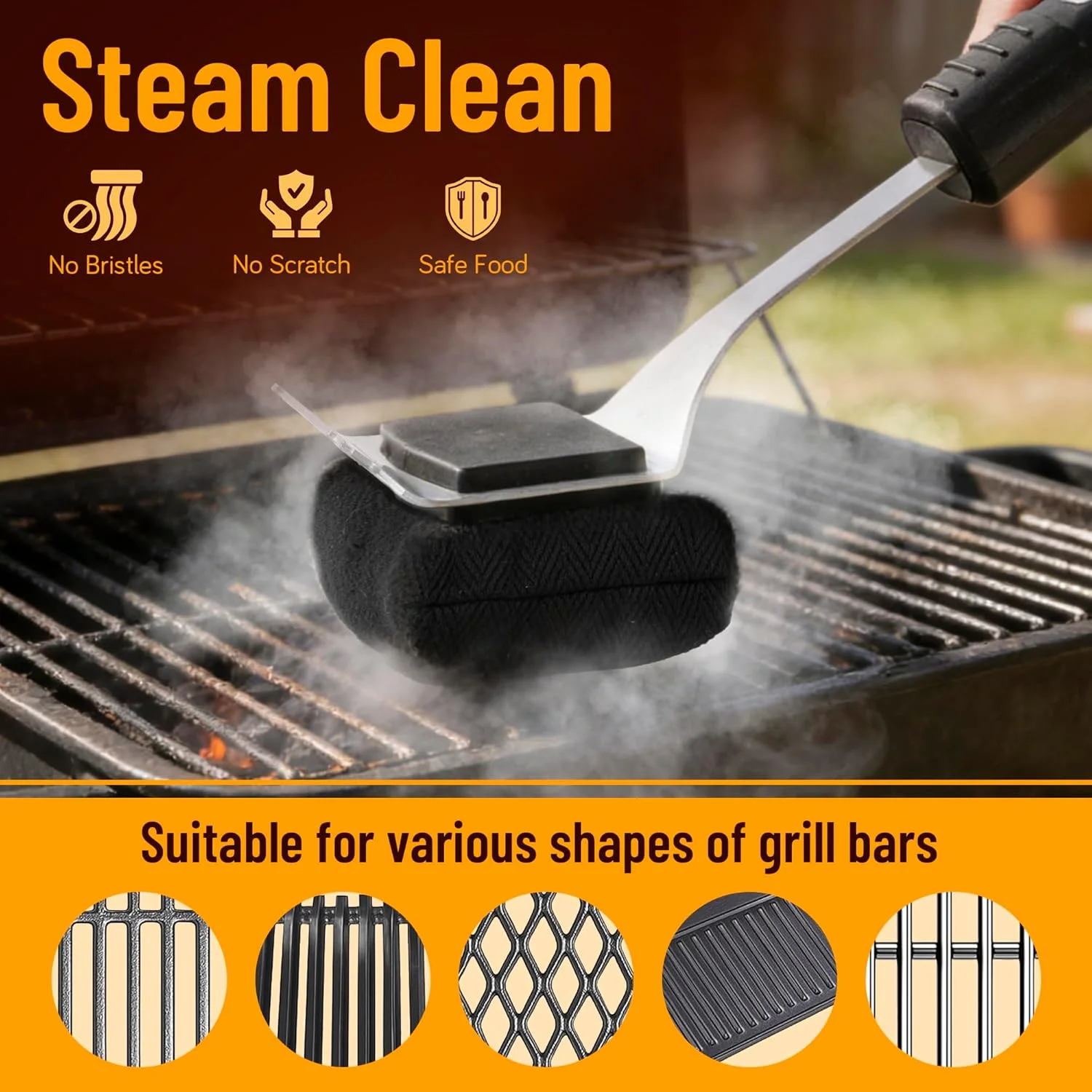 Steam Grill Brush with Scraper, Safe BBQ Cleaning Brush Kit for Grill Cleaner,Bristle-Free Barbecue Accessories Oven Cleaning To