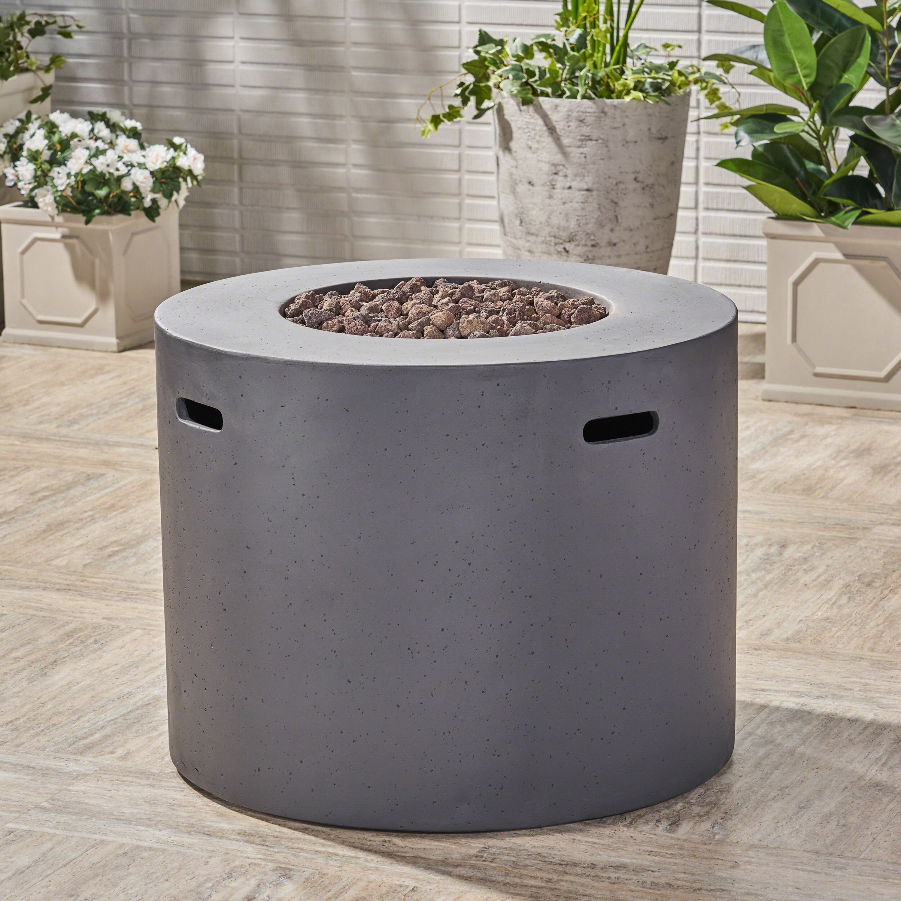 GDF Studio Hearth Outdoor 40,000 BTU Lightweight Concrete Circular Fire Pit, Dark Gray