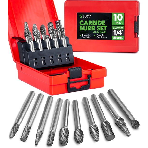 Juego de fresas de carburo Staten Tools de 1/4" - 10 piezas, doble corte