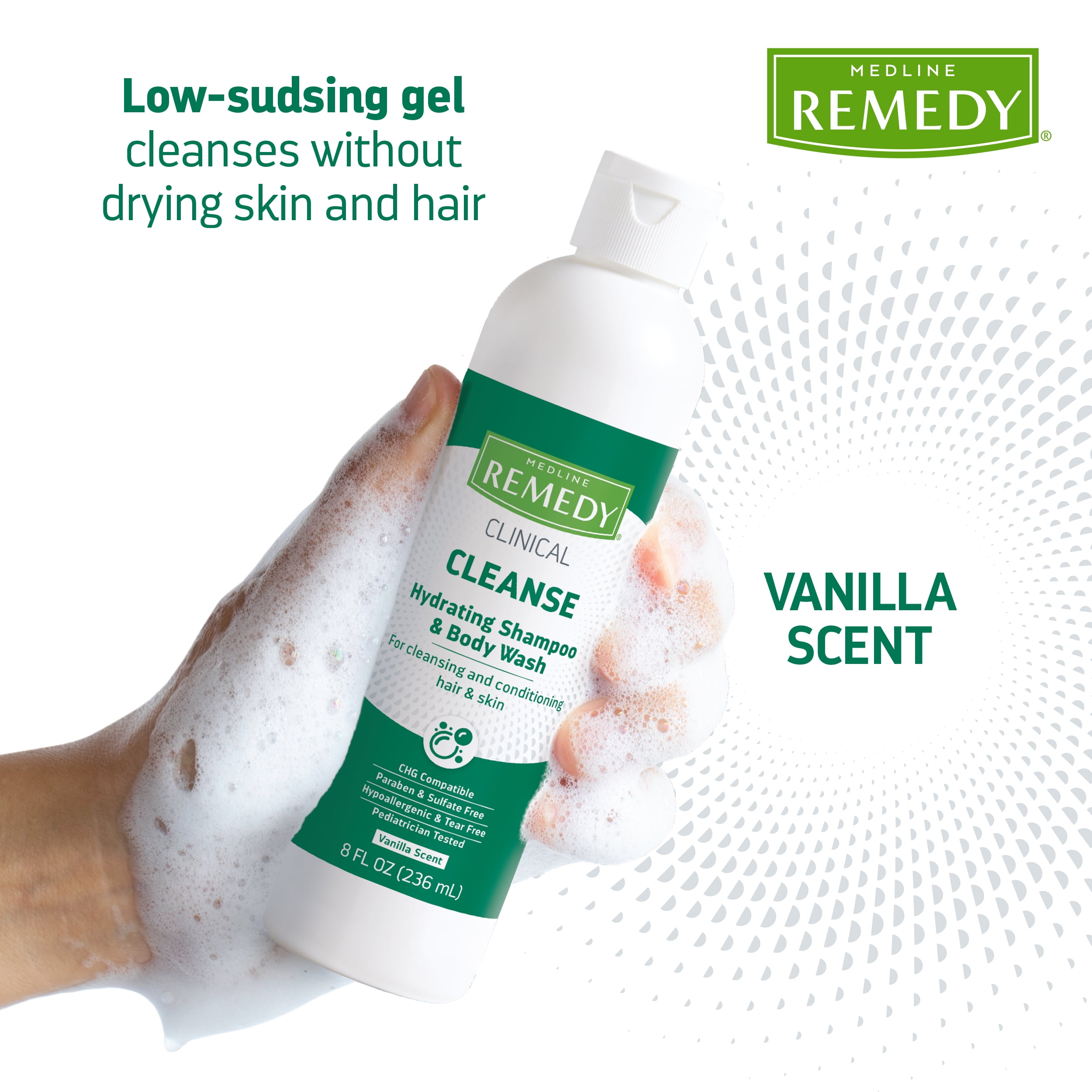 Medline Remedy Clinical Hydrating Shampoo & Body Wash, 8 fl oz, 12 Count, Vanilla Scented