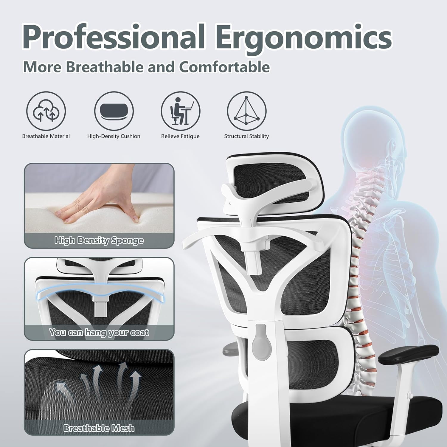 Office Chair, Ergonomic Desk Chair with Adjustable Height and Lumbar Support Swivel Desk Computer Chair with Flip up Armrests for Conference Room, Drak Gray
