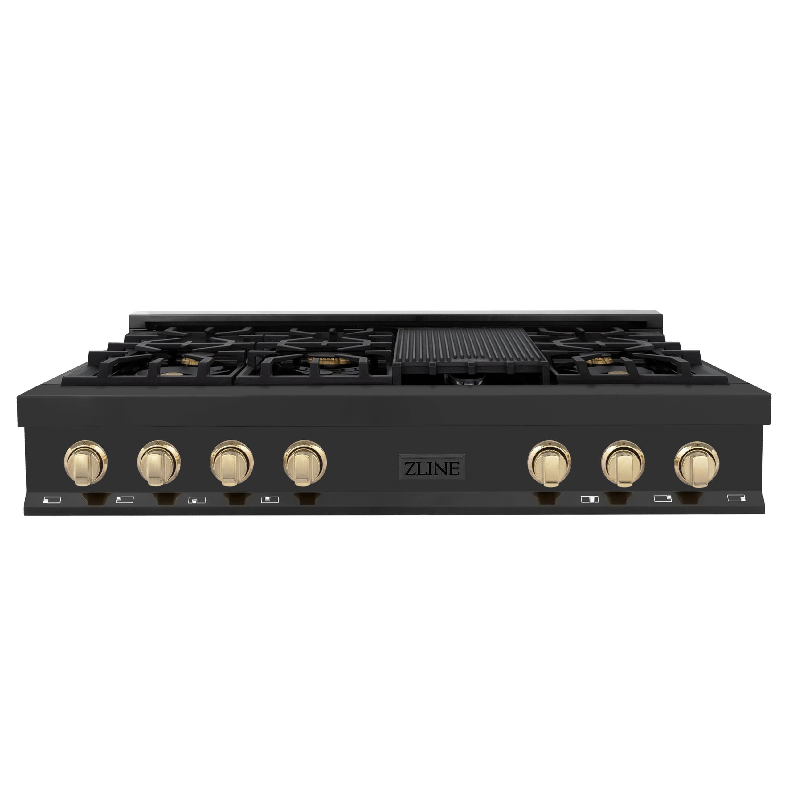 ZLINE 48 in. Autograph Edition Rangetop in Black Stainless Steel with Champagne Bronze Accents (RTBZ-48-CB)