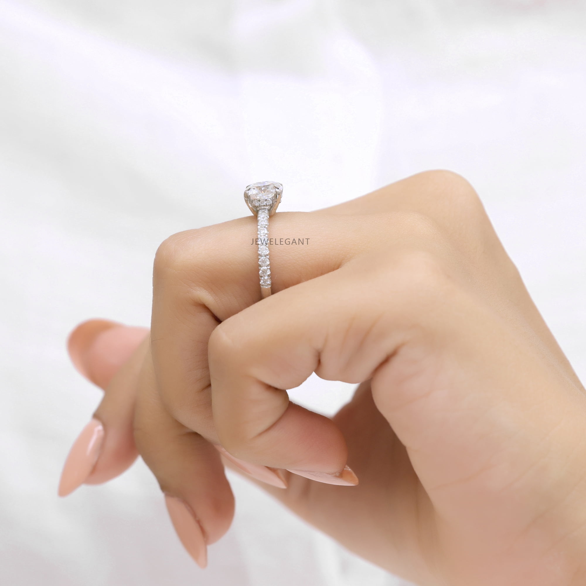 JEWELEGANT 2 Ct Square Cushion Moissanite Diamond Low Profile Engagement Ring for Women