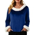 thumbnail image 5 of TAmten Christmas Shirts for Women Xmas V Neck T-Shirt Trim Sweaters Casual Loose Sweatshirt Velvet Long Sleeve Holiday Pullover Tee Tops(Dark Blue,2XL), 5 of 8