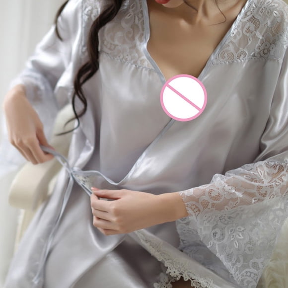Women Satin Kimono Robe Lingerie Nightgown Sleepwear Silk Bathrobe Nightwear
