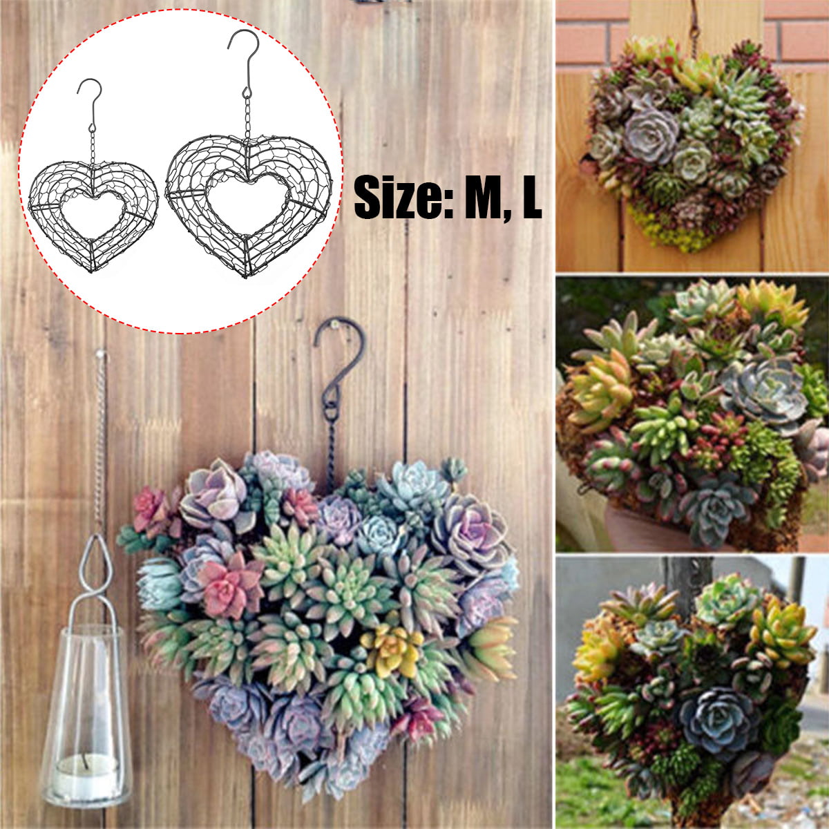 Succulent Pot Decor Basket Firlar Round Wire Wreath Frame Hanging Flower Stand Hanging Wall Plant Holder Moon Shaped Metal Hanging Planter Plant Holder Flower Hanging Basket