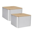 thumbnail image 5 of WHAMVOX  2 Pcs Tin Box with Bamboo Lid Storage Container Canisters Square Cookie Tins Jars, 5 of 8