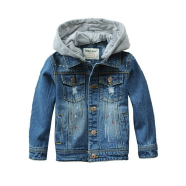 Boys Denim Jacket With Hood Classic Blend Outerwear For Kids And Youth Comfortable Casual Coat