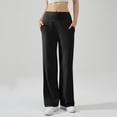 thumbnail image 5 of Straight Leg Leggings High Stretch Yoga Pants Women Soft High Waisted Casual Wide Leg Pants with Pockets Black 30", 5 of 5