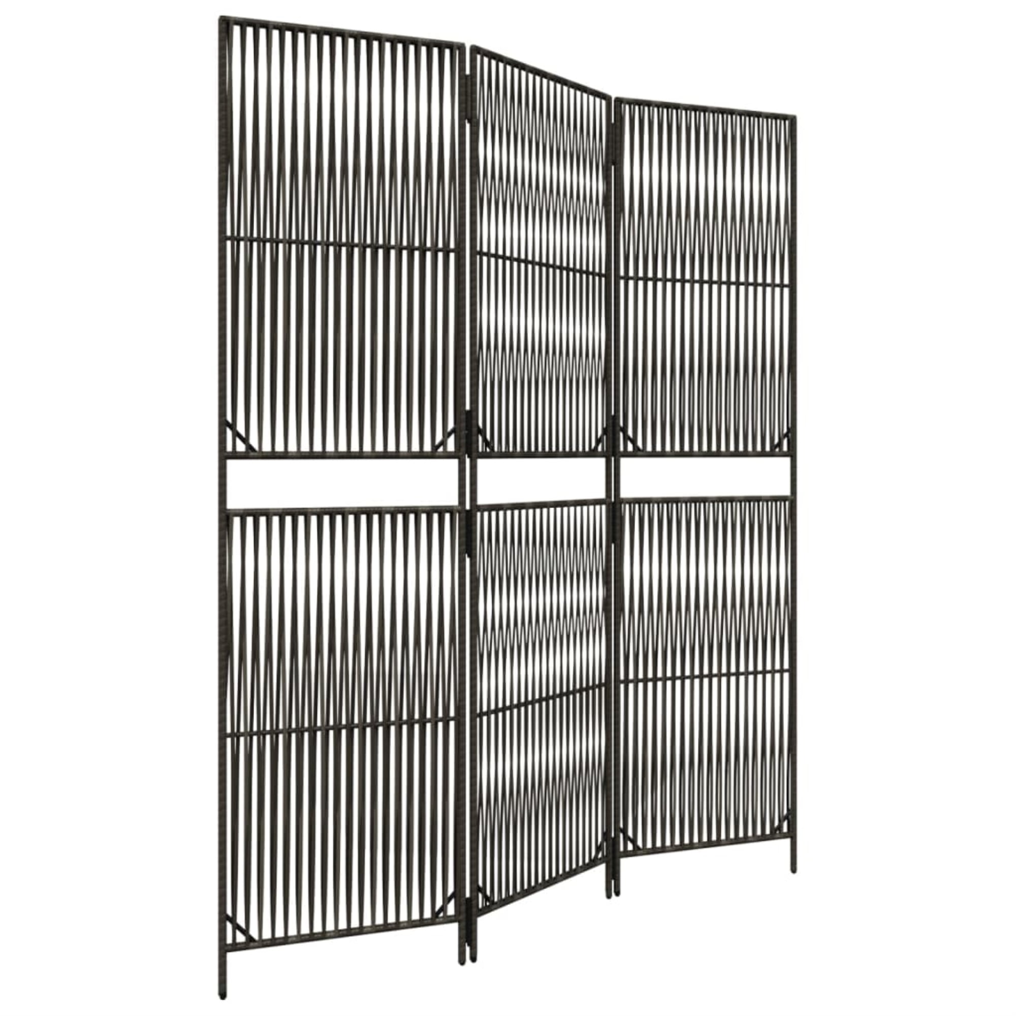 vidaXL Room Divider 3 Panels Gray Poly Rattan