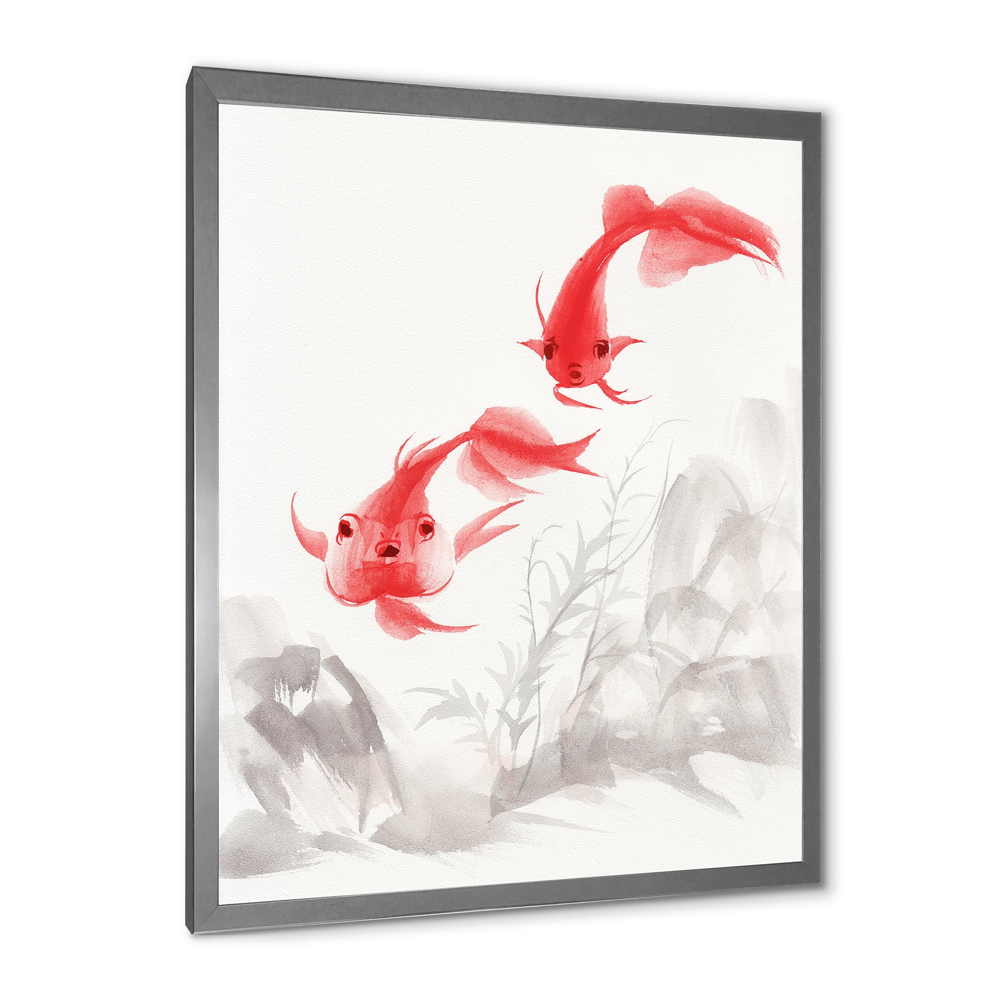 Designart 'Ancient Gold Fishes' Nautical & Coastal Framed Art Print