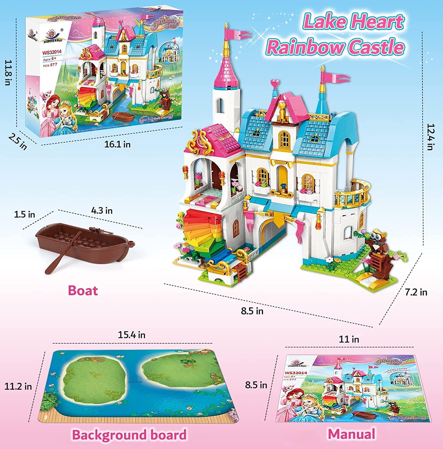 ENP Castle Building Toy Set, 577 Pcs Building Blocks Kit for Girls, Carriage Princess House Building Set, Gifts for Kids 6-12, Pink