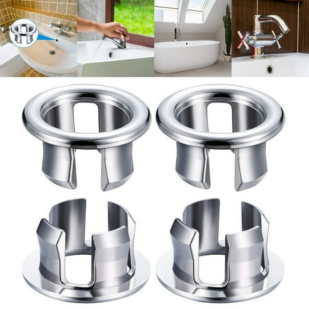 

Lierteer 4pcs Sink Overflow Covers Bathroom Kitchen Basin Trim Round Hole Caps Insert Cover Ring Bathroom Spares Silver Tone