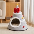 thumbnail image 5 of Christmas Tree Cat Bed with Bow - Winter Warm House for Cats, Soft Enclosed Sleeping House with Removable Cushion Non-Slip Base, 5 of 7