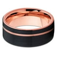 thumbnail image 2 of 8mm Brushed Black Tungsten Carbide Wedding Ring Rose Gold Inlay Offset Groove Men Women Comfort Fit Band 10, 2 of 3