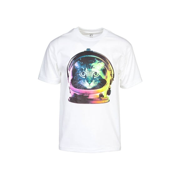 Men's Rainbow Space Kitten Astronaut Short-Sleeve T-Shirt - White - Small