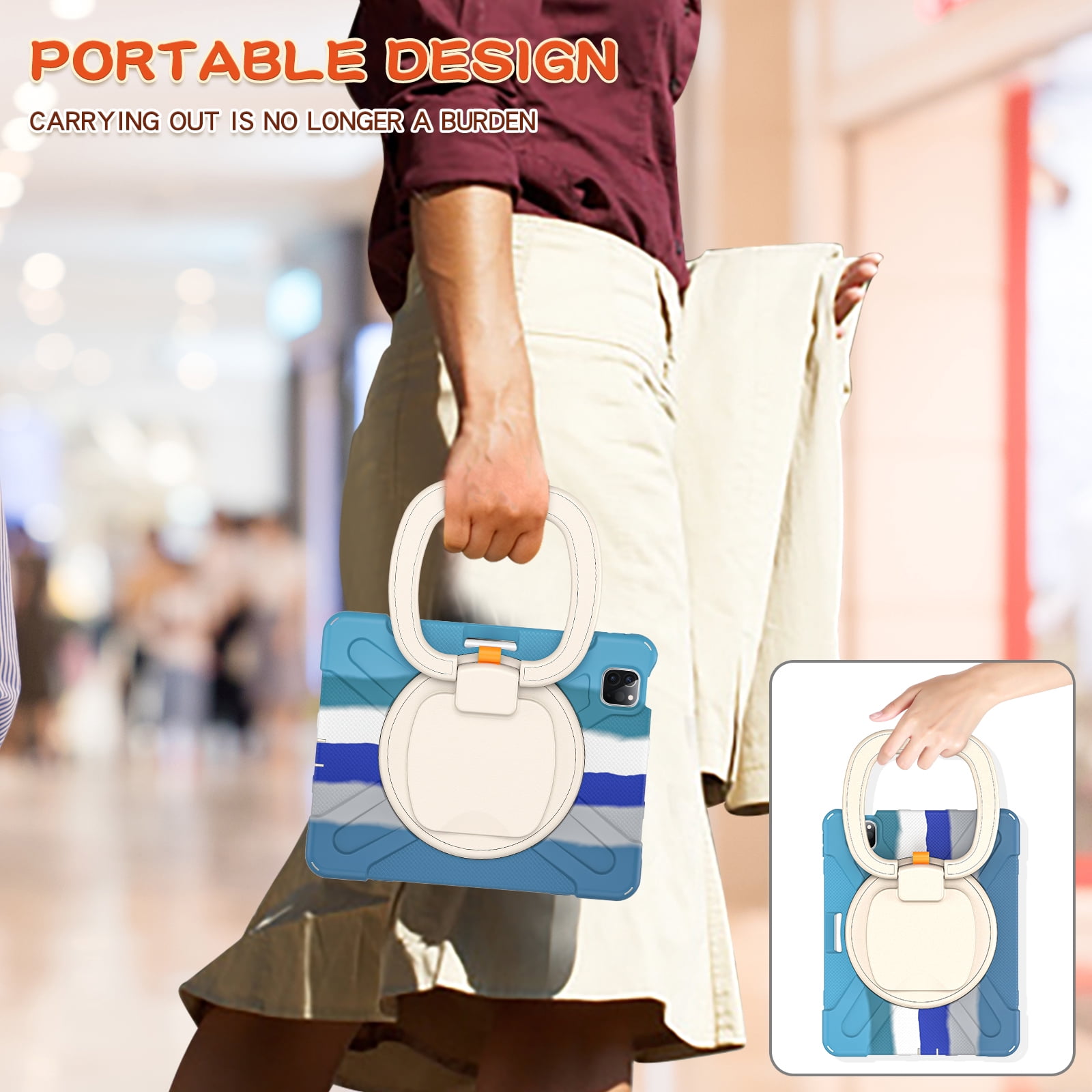Shockproof Case for Apple iPad Air 11 M4 M3 M2 2026/2025/2024, Heavy Duty Protective Handle Kickstand Anti-Scratch Kids Friendly [Shoulder Strap] Pencil Holder Tablet Cover, Colorful Blue