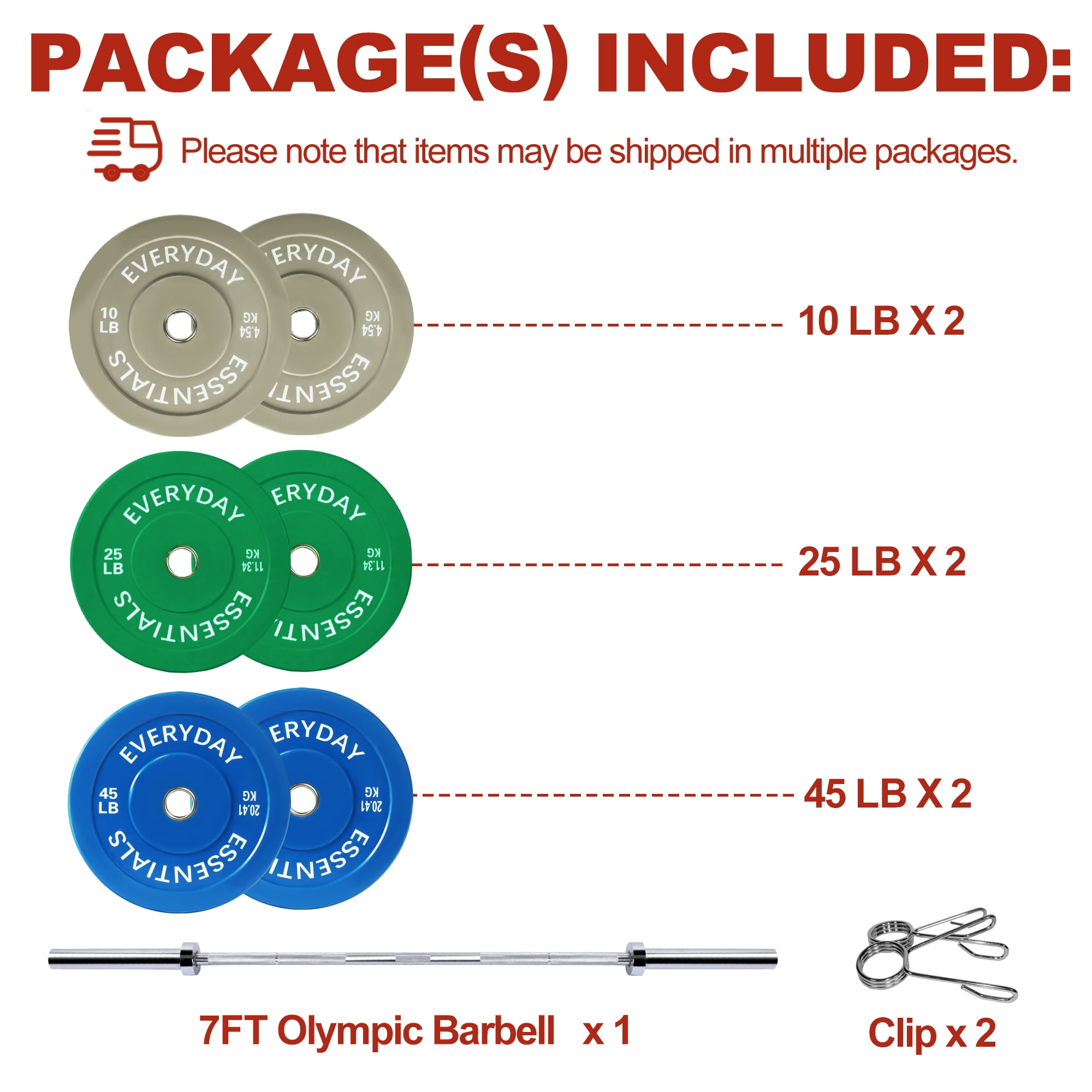 FlexWave Bumper Plates Set with 7FT Olympic Barbell, 160 lb Plates, 2-Inch, Color