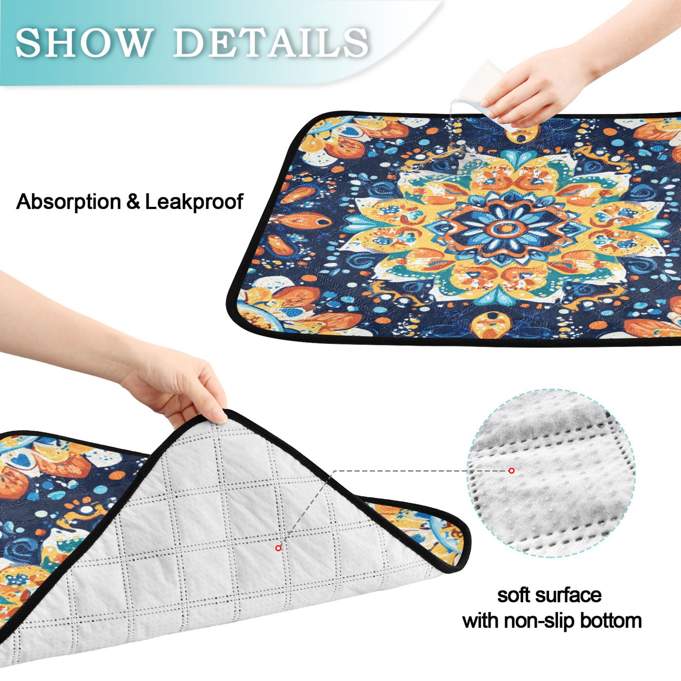 Qxltty Bohemian Style Pattern Cat litter Pads Pet Set of 3 Diaper Mats Center Anti-leakage Layer Absorbent Soft and Comfortable