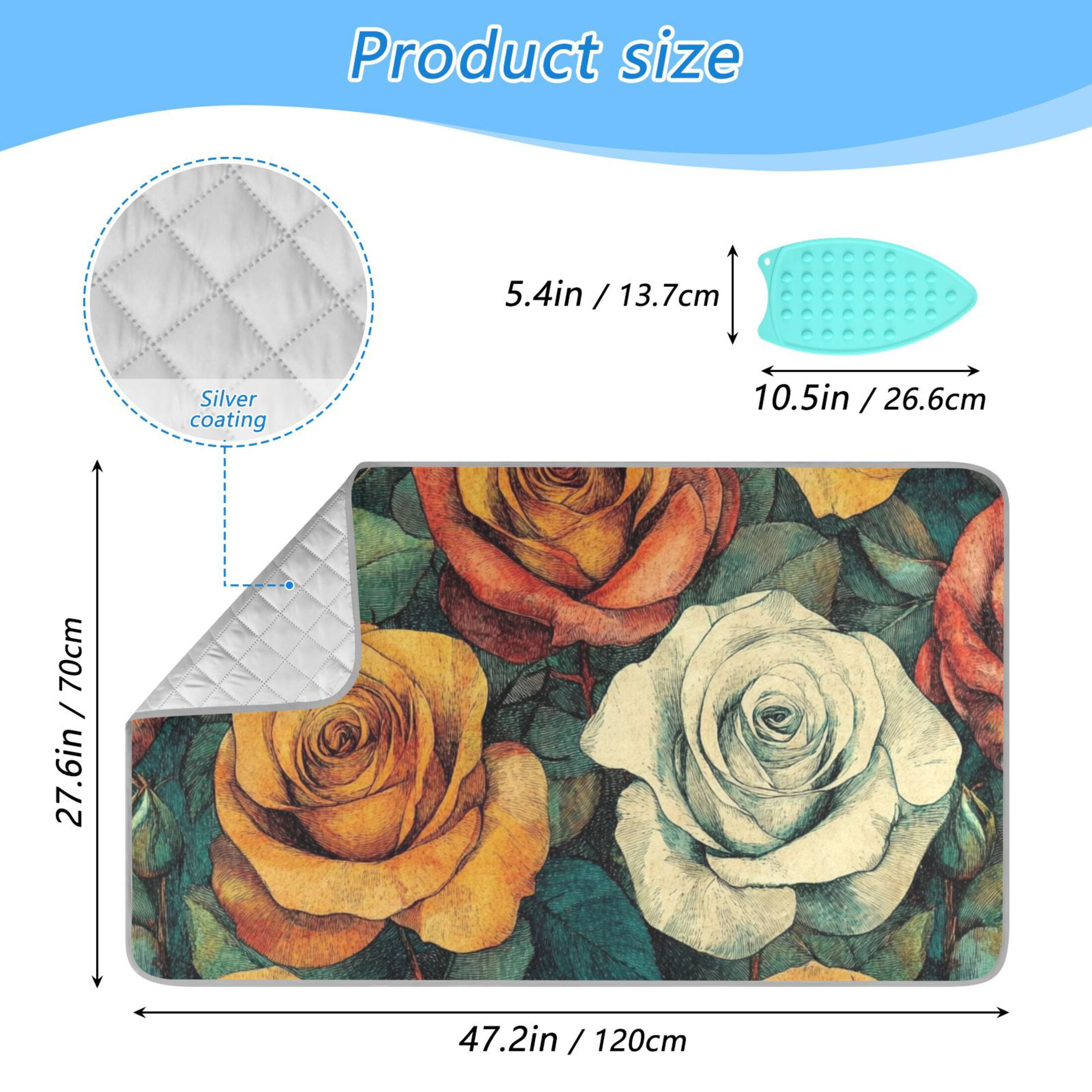 Colorful Flowers and Leave Ironing Mat Blanket for Table Top Travel Portable Ironing Board Pad 47.2x27.6 Inch