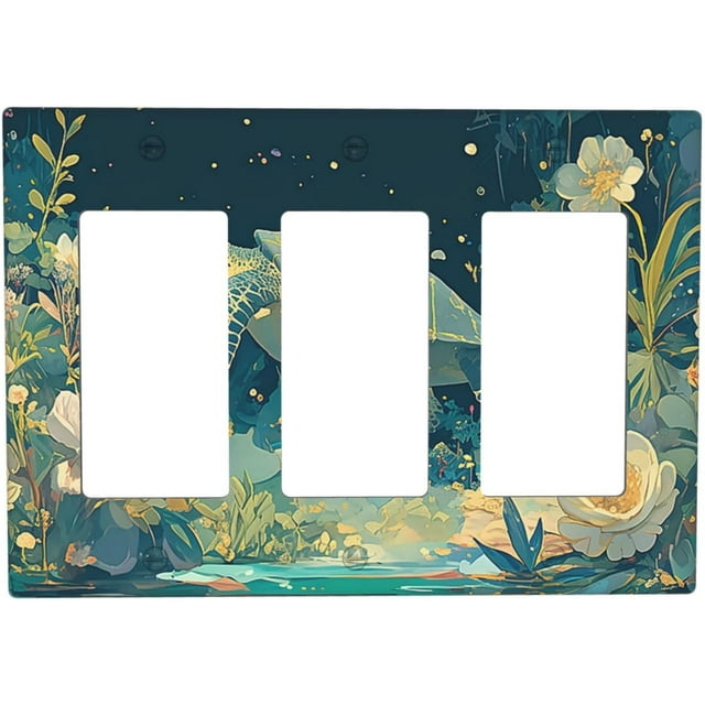 Light Switch Covers Fantasy Sea World Sea Turtle Floral Plant 3 Gang Rocker Electrical GFCI Decorative Triple Outlet Wall Plate Cover Switchplate for Kids Room Nursery Decor