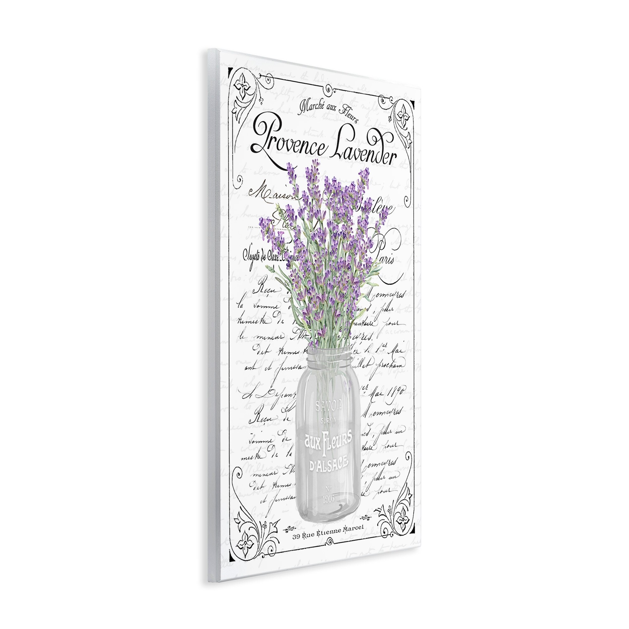 Stupell Industries Lavender Sprigs Bouquet Ornate French Script Motif Graphic Art Unframed Art Print Wall Art, Design by Lettered and Lined