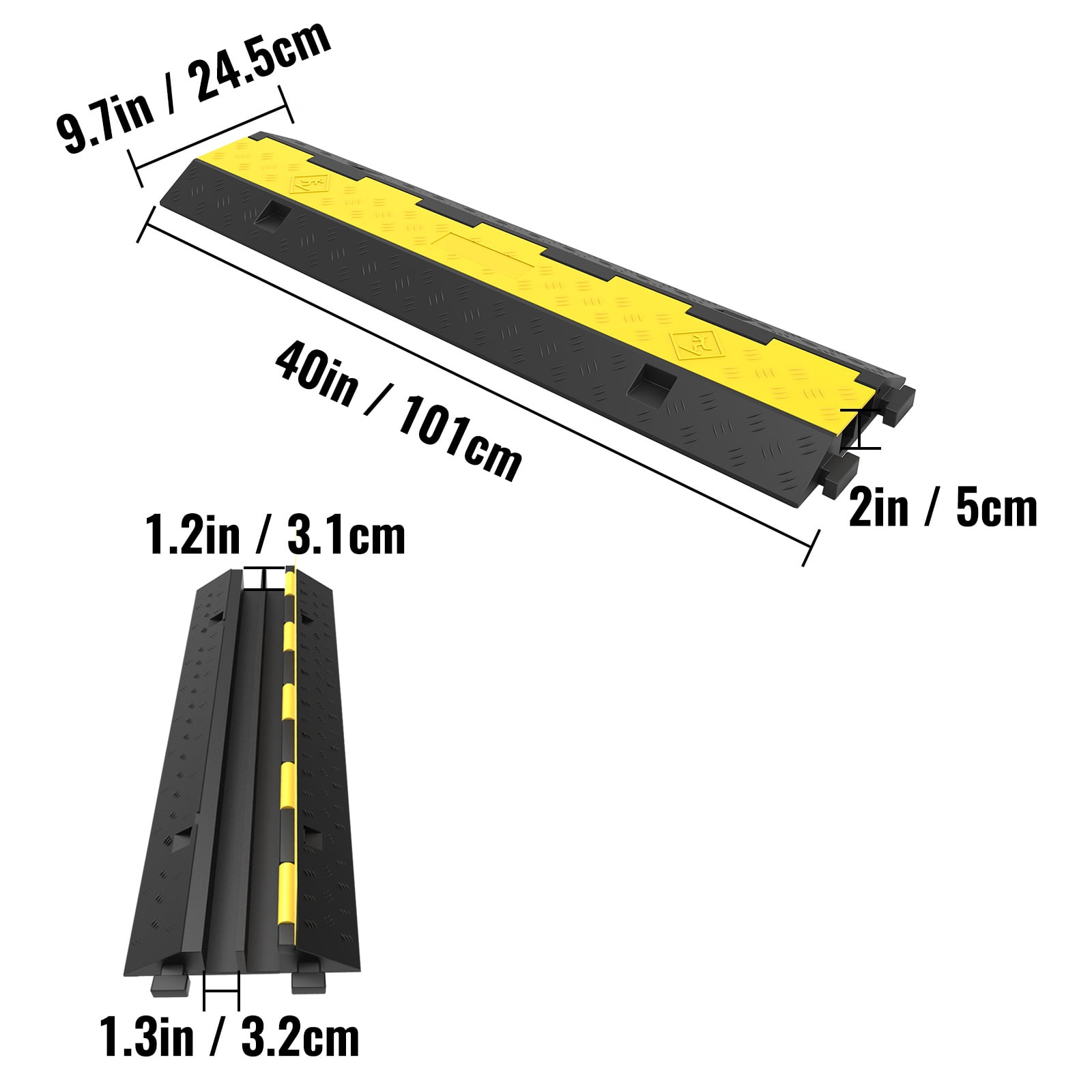 SKYSHALO Cable Protector Ramp, 5 Packs 2 Channels Speed Bump Hump, Rubber Modular Speed Bump Rated 11000 lbs Load Capacity