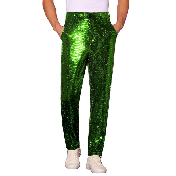 Pantalones de lentejuelas INSPIRE CHIC para hombres, pantalones rectos brillantes para fiestas disco, talla 34, color verde
