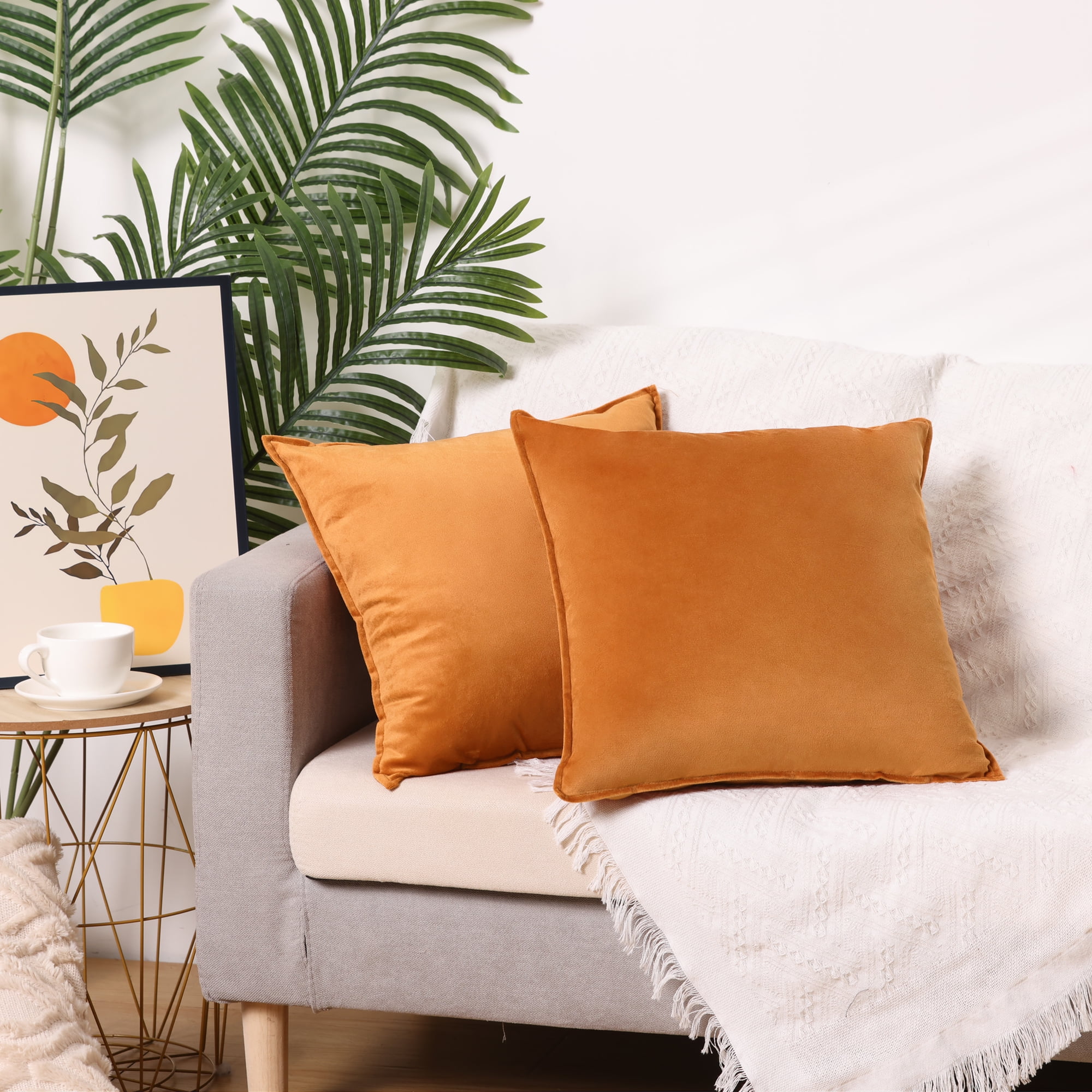 Unique Bargains Velvet Solid Throw Pillow Covers Decorative Cushion Covers (2 Count) Orange 20" x 20"