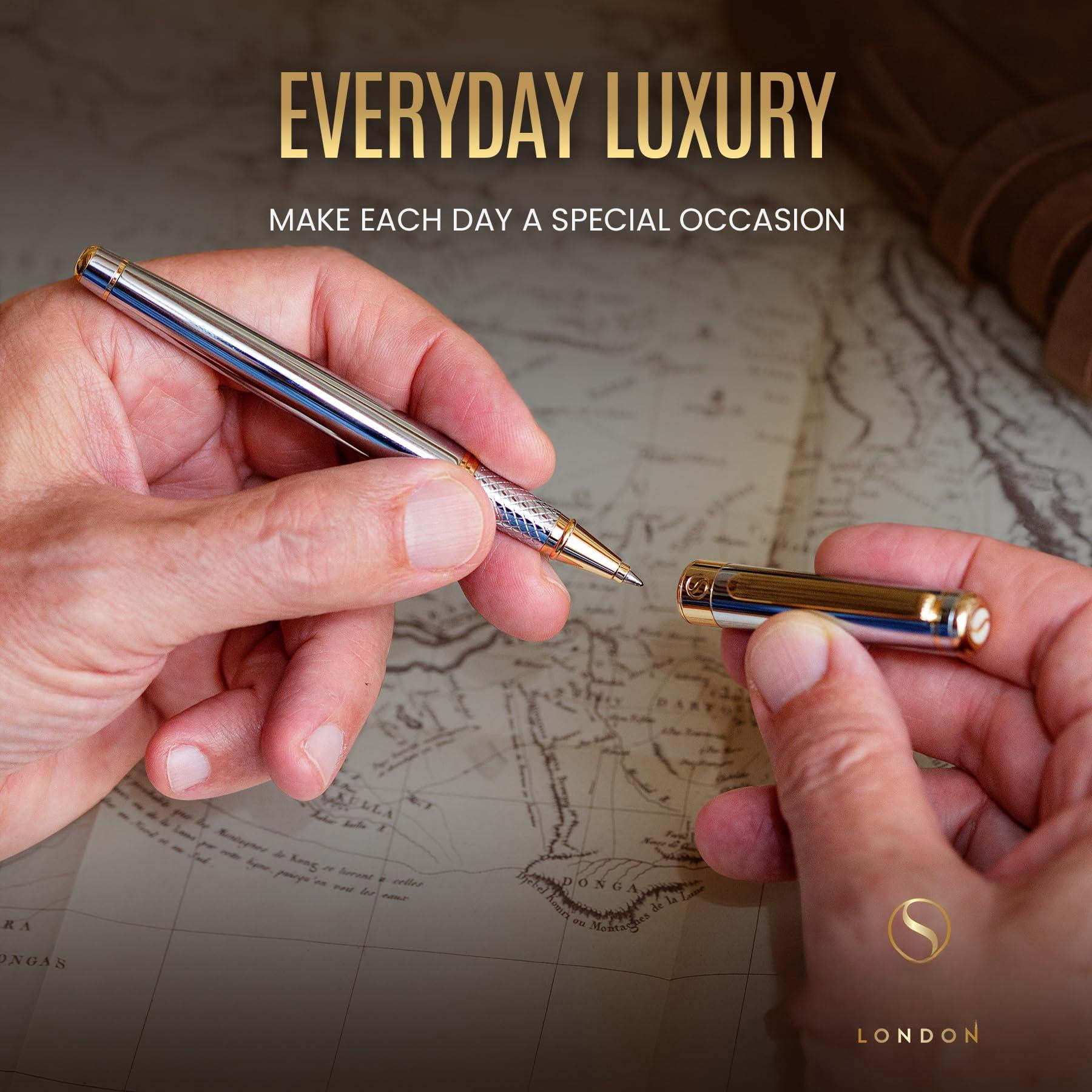 Chrome Rollerball Pen - Stunning Luxury  Real Schmidt Ink Refill Roller Ball Gift Set For Men & Women Professional Executive Office Fancy Pens