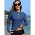 thumbnail image 5 of Asoul Women's Zipper Rash Guard Long Sleeve Side Ruched Swim Shirt Sun Protection Swimsuit Tops, 5 of 9