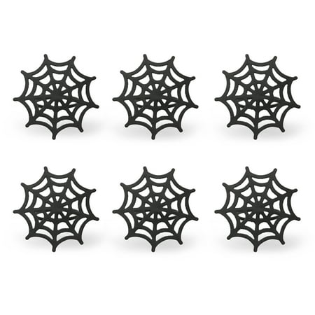 

Contemporary Home Living Set of 6 Black Spider Web Round Halloween Napkin Rings 3