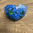 thumbnail image 5 of Tiffany Sconces Lamp Blue Stained Glass Green Leaves Half Moon Pull Chain Switch LED Bulb Included for Bedroom Dining Room Living Room 7"H12"W, 5 of 5
