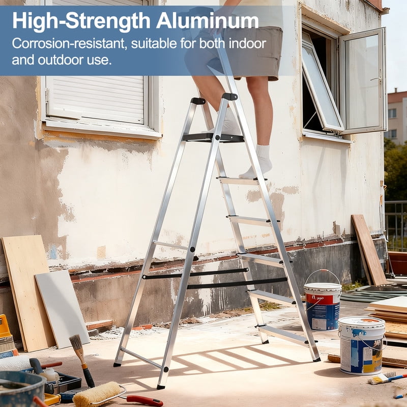 Gianna 6 Step Ladder, 330lbs Folding Step Stool with Anti-Slip Wide Pedal Handrails, Aluminum Stool Ladders, Safety Household Ladder for Home Kitchen Courtyard Outdoor