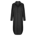 thumbnail image 4 of BUWTTER Spring Dresses for Women Casual Summer Linen Shirt Long Sleeve Open Front Tunic Cover Up Loose Fit Maxi with Pockets Black Dress L, 4 of 5