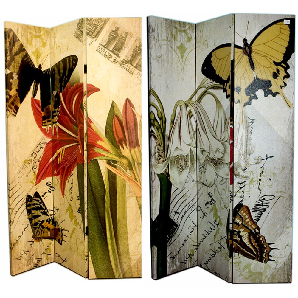FineLooking Canvas Room Divider With Butterfly Imprint, Multicolor