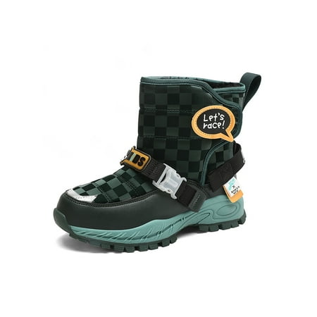 

Eloshman Boys Winter Boot Plush Lined Snow Boots Mid Calf Warm Shoes School Casual Comfort Hiking Non-Slip Green 13C