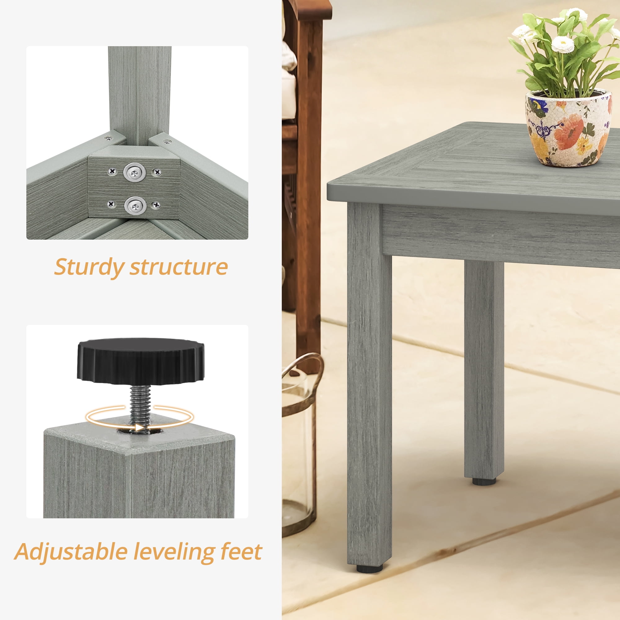 LUE BONA Outdoor Coffee Table Rectangle, HDPS Patio Tables for Outside, 17.7"x 35"x17.7", Light Gray