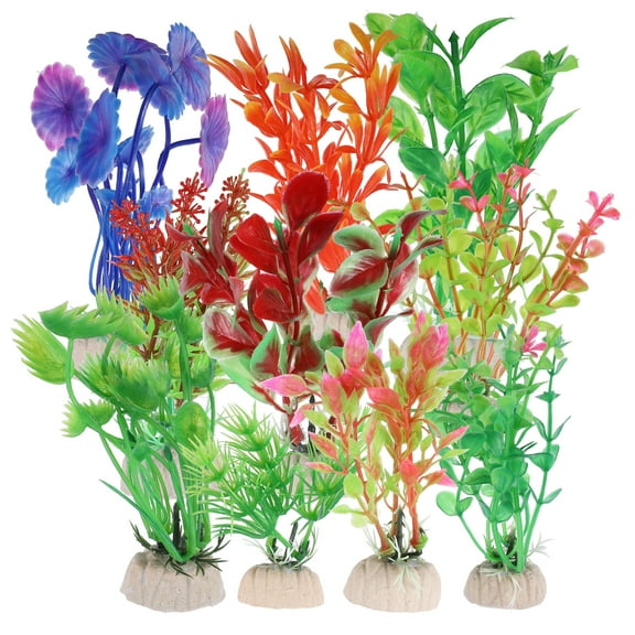 Unique Bargains 10 Pcs Aquarium Plastic Plants Fish Tank Plant Artificial Aquatic Plants Decor Multicolor