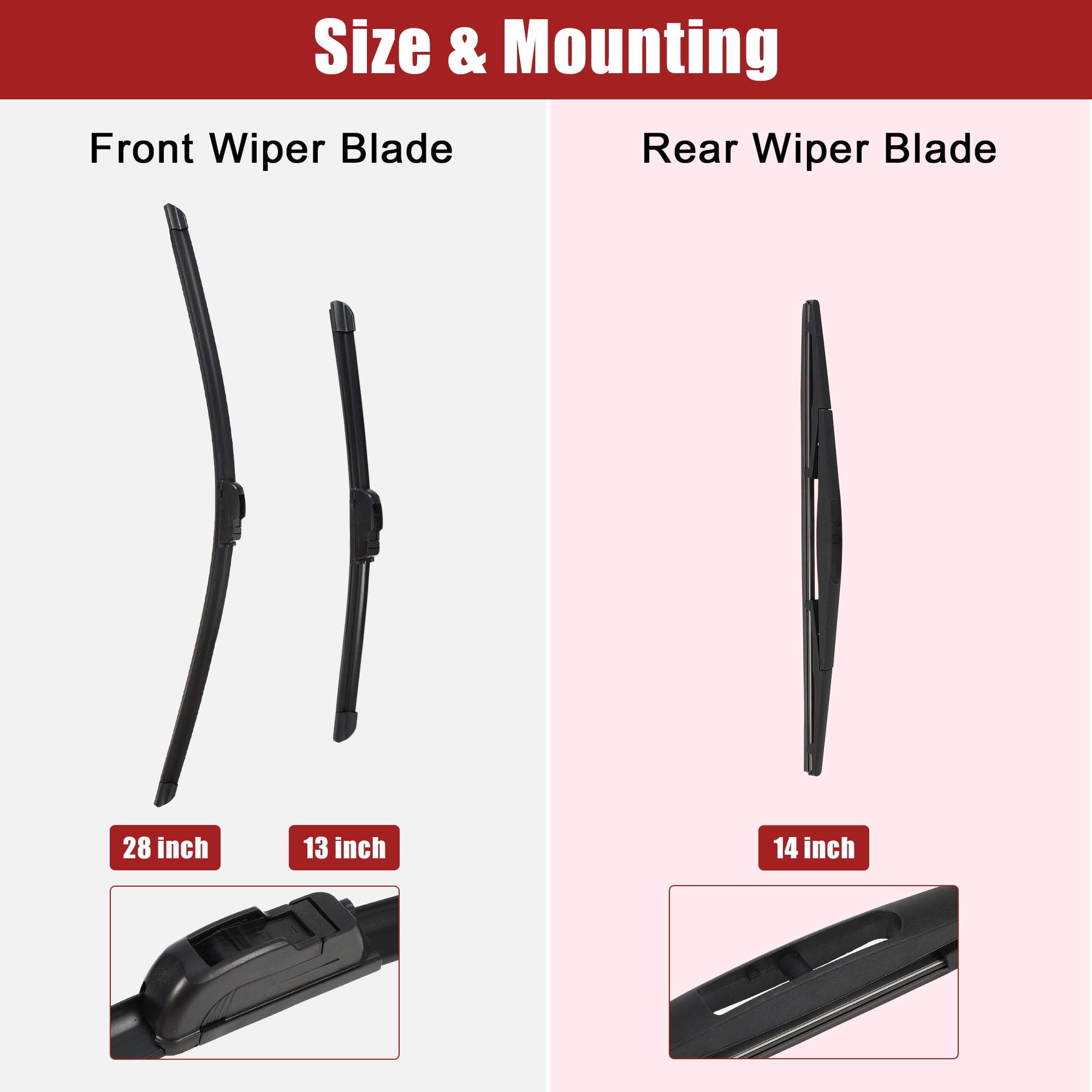 Unique Bargains 3 Pcs 28" 13" 14" Front Rear Windshield Wiper Blade Set Fit for Honda Fit with J / U Hook Black